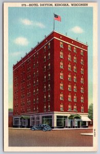 Kenosha Wisconsin~Hotel Dayton On Corner~Vintage Linen Postcard