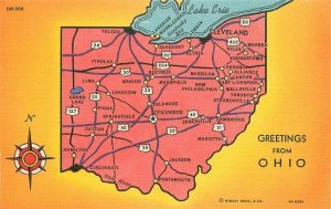 Map Attractions Ohio Teich linen 1940s Postcard 22-1562