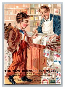 1882 Boy At Counter New Bennett Tea House New York Victorian Trade Card tc876