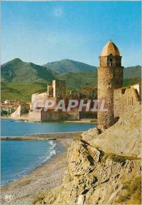 Modern Postcard Collioure PO The bell tower of the Church and the Chateau Fort