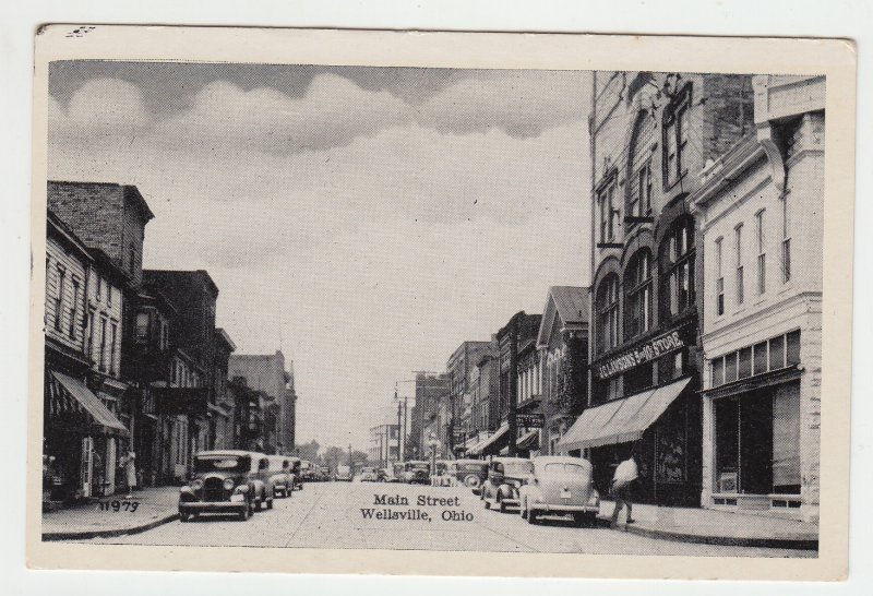 P2149 old postcard main street view wellsville oh old cars etc