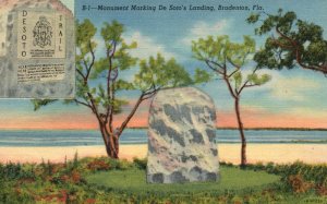 Vintage Postcard Monument Marking De Solo's Landing Bradenton FL Florida