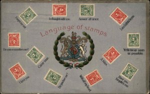 WWI Language of Stamps Philately Heraldic Symbol Insignia Vintage Postcard