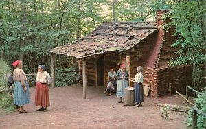 Vintage Postcard Picturesque Scene Cherokee Indian Village Cabin North Carolina