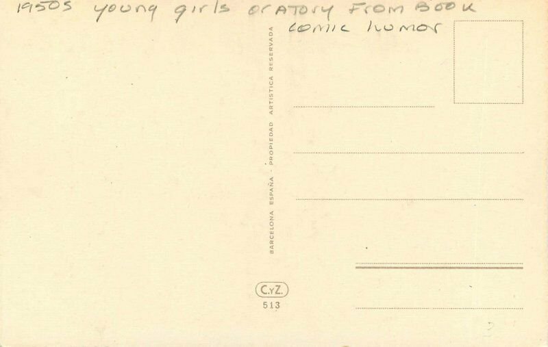 1950s Young Girls Oratory from Book Comic Humor #513 Barcelona Postcard 22-2828