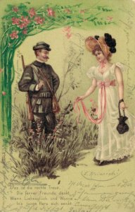 Romantic Hunter And His Lady Vintage Postcard 08.34