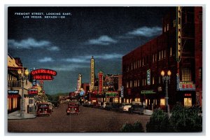 Fremont Street View Night Las Vegas Nevada NV UNP Linen Postcard V4