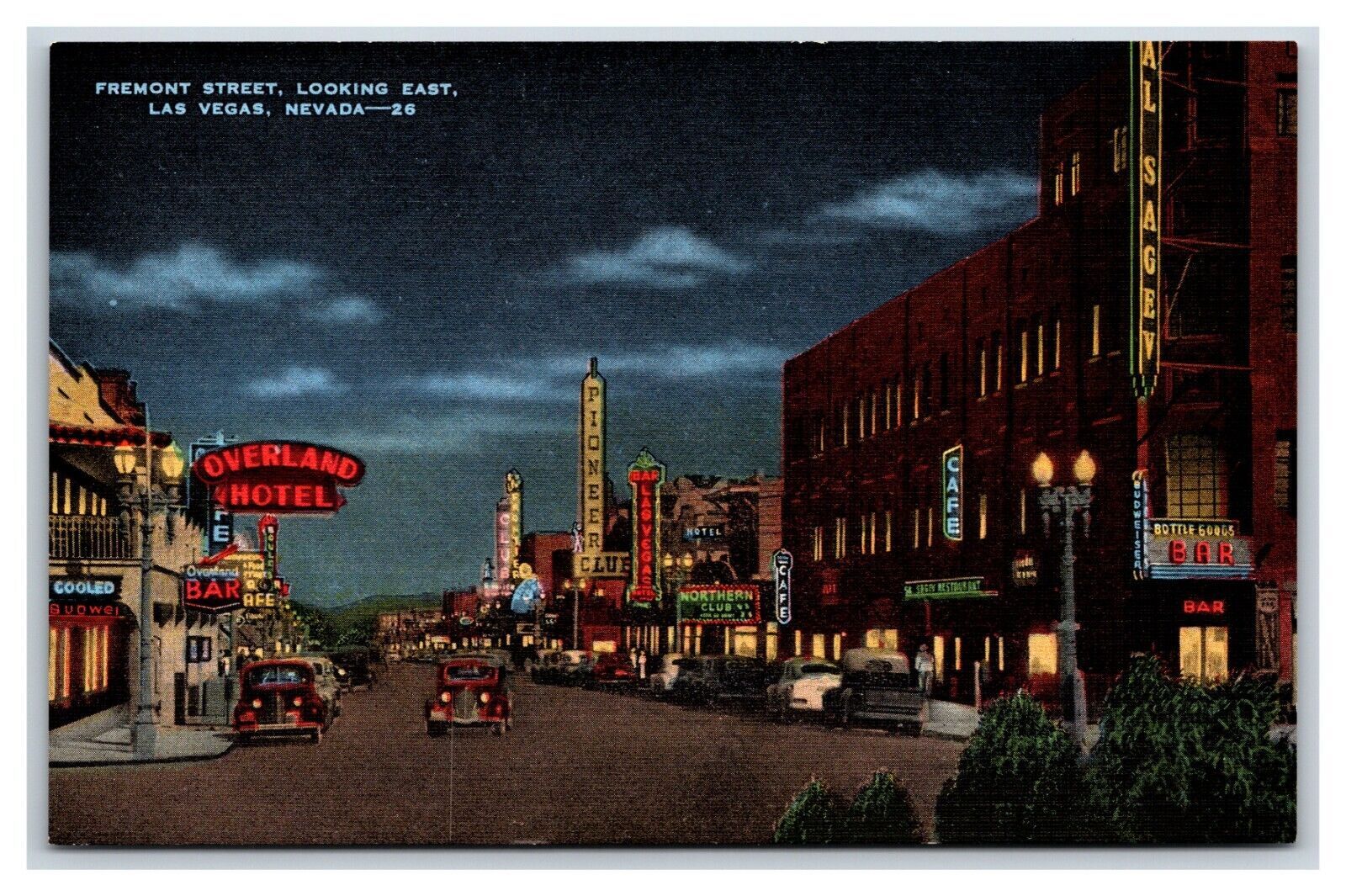 Fremont Street View Night Las Vegas Nevada Nv Unp Linen Postcard V4 United States Nevada