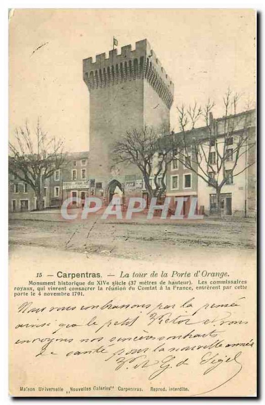 Old Postcard Carpentras Tower Gate Orange