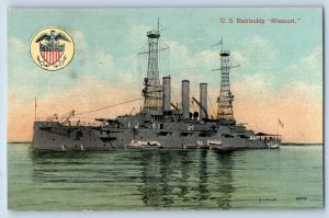 Missouri Postcard US Battleship WWII Navy Warship Steamer Exterior c1910 Antique