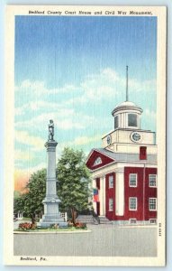 BEDFORD, Pennsylvania PA ~ COUNTY COURT HOUSE Civil War Monument 1940s  Postcard