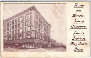 c1910s Des Moines, IA Harris Emery Advertising Dry Goods Lith Photo Postcard A42