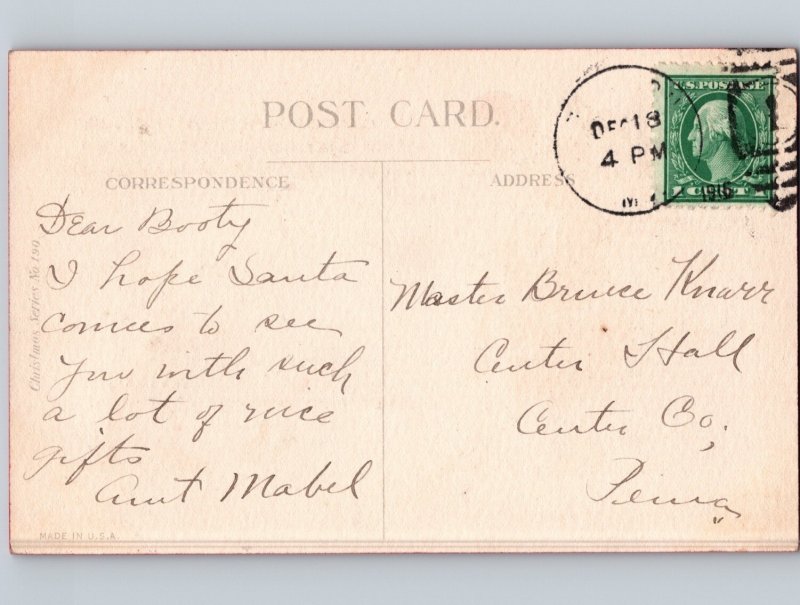 c1910 Christmas Joy Cute Kid Catching Santa Claus Xmas Postcard