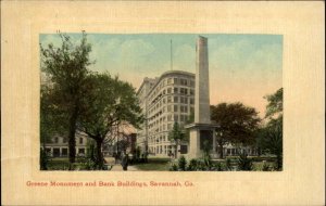 Savannah Georgia GA Greene Monument and Bank Frame Border Vintage Postcard