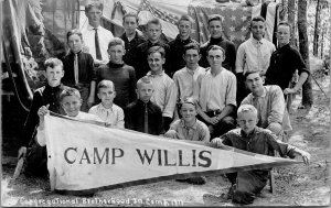 VTG 1911 Congregational Brotherhood Camp Willis Boys Group Photo RPPC Postcard