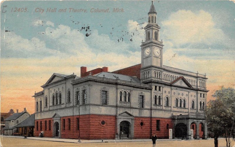 City Hall Theater Calumet Michigan 1914 postcard