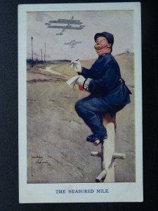 WW1 Comic Policeman Counts Biplane THE MEASURED MILE Lawson Wood c1916 Postcard