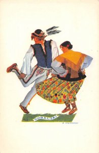 Coralski Dance Couple Folk Dress Polish artist Stryjenska postcard