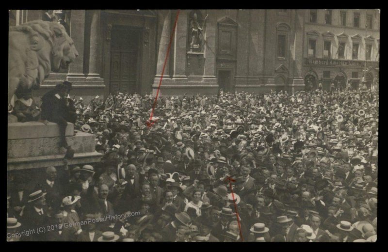 Germany 1914 Adolf Hitler in Crowd Original  RPPC Deutschland Erwacht 91590