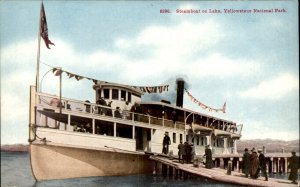 Yellowstone National Park Wyoming Boarding Steamboat on Lake Vintage Postcard