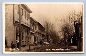 J87/ New Metamoras Ohio RPPC Postcard c1910 Marietta Front St Stores 1372