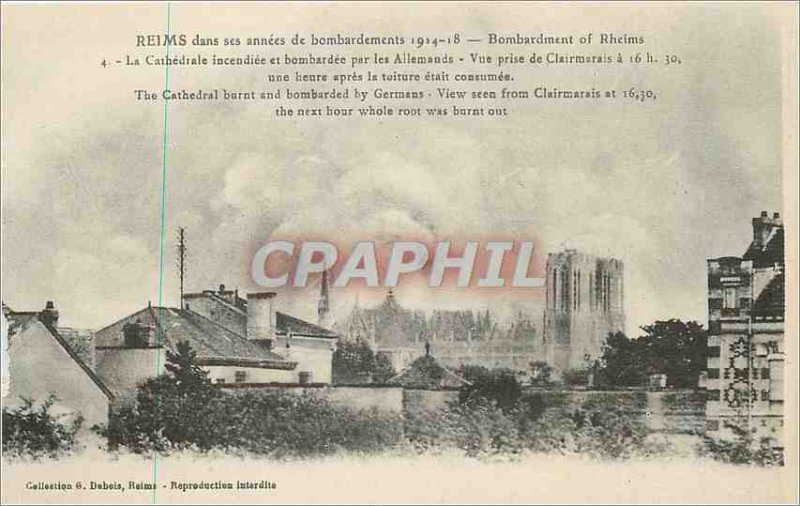 Old Postcard Reims In its 1914 bombing 18 years The Cathedral burned and bomb...