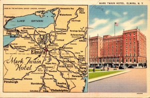 New York Elmira Mark Twain Hotel With Map 1941