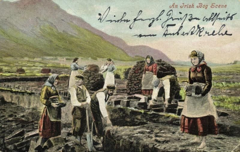 ireland, An Irish Bog Scene, Peat, Costumes (1905)