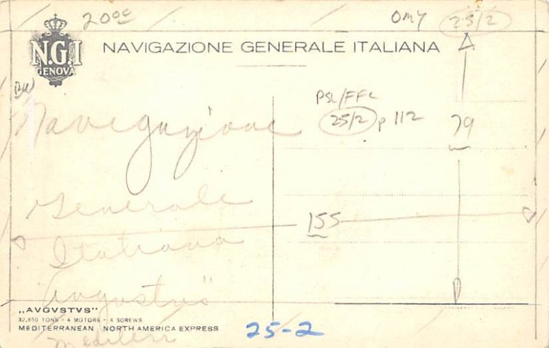 Augustus Italian Line Ship 