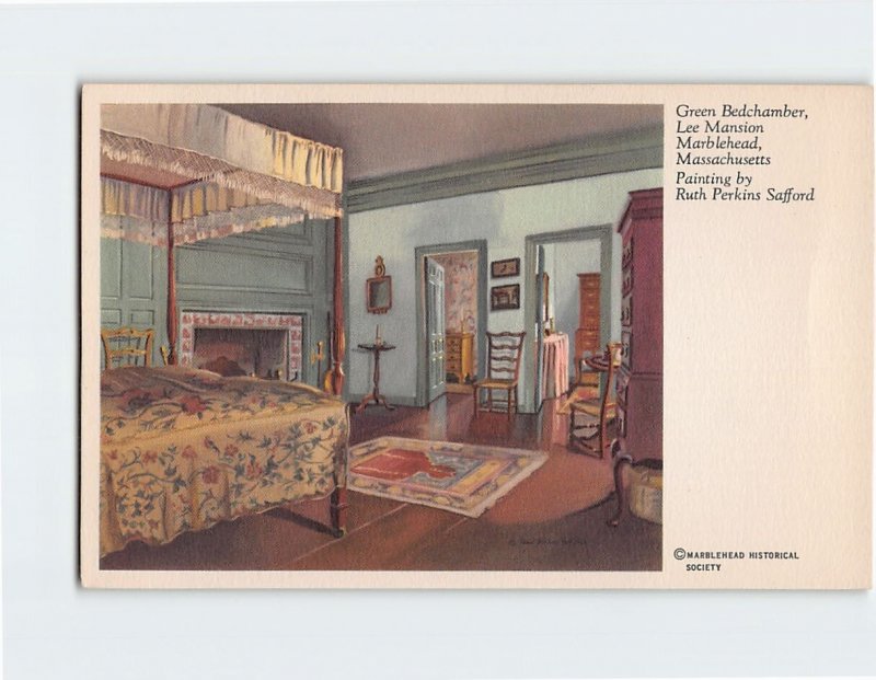 Postcard Green Bedchamber By R. Safford, Lee Mansion, Marblehead, Massachusetts