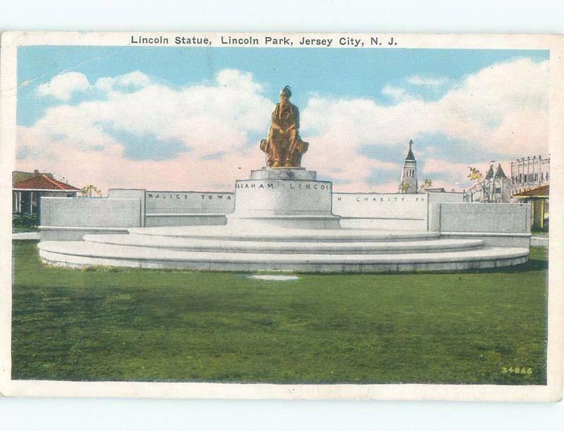 W-Border ABRAHAM LINCOLN STATUE AT PARK Jersey City New Jersey NJ c8998