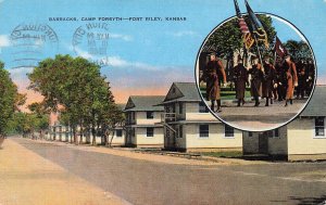 1940s WWII Barracks Camp Forsyth  Soldiers Parade Fort Riley KS P504 