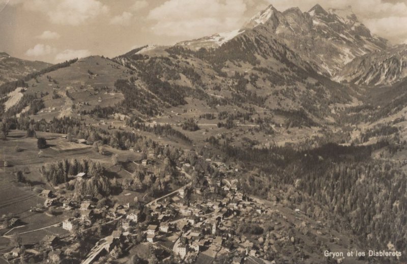 Gryon et les Diablerets Switzerland Aerial Real Photo Postcard