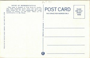 House Representatives Utah State Capitol Salt Lake City Vintage Postcard UNP Vtg 