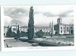 old rppc PARK BENCHES BESIDE BUILDING Lisbon - Lisboa Portugal HM1770