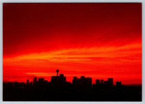 City Skyline Silhouette, Western Sky Sunset, Calgary, Alberta, Chrome Postcard