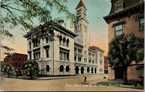 Postcard GA Savannah Post Office & U.S. Court House Palm Trees C.1910 M8