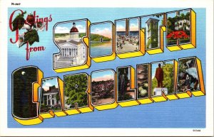 Greetings From South Carolina SC Large Letters Linen Postcard VTG UNP Vintage 