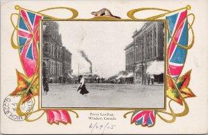 Ferry Landing Windsor Ontario ON Patriotic Flags Steamer Talbot Postcard H55