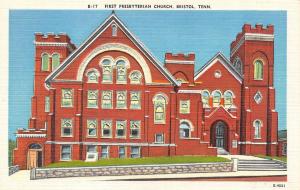 BRISTOL, TN  Tennessee      FIRST PRESBYTERIAN CHURCH     c1940's Linen Postcard