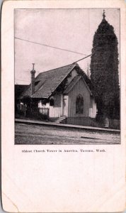 Postcard Oldest Church Tower in America in Tacoma, Washington