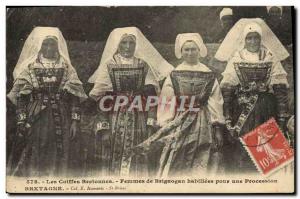 Old Postcard Bretange copings Breton Women dressed for Brignogan Procession F...