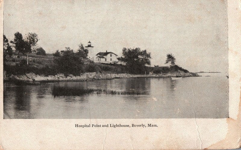 VINTAGE POSTCARD HOSPITAL POINT AND LIGHTHOUSE BEVERLY MASS UNDIVIDED BACK c. 19
