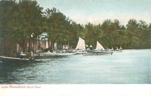 Auburn NH Lake Massabesic Back Pond, Sailboats, Canoes Litho Postcard Unused