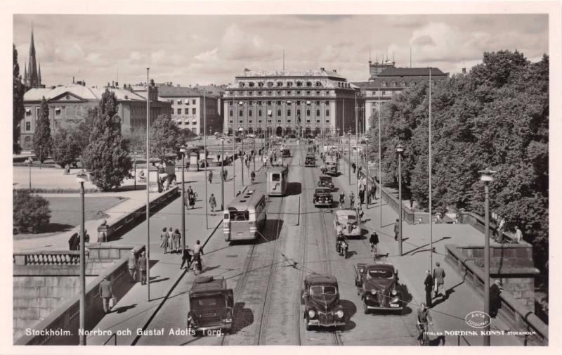 STOCKHOM SWEDEN~NORRBRO och GUSTAF ADOLFS TORG PHOTO POSTCARD 1940s