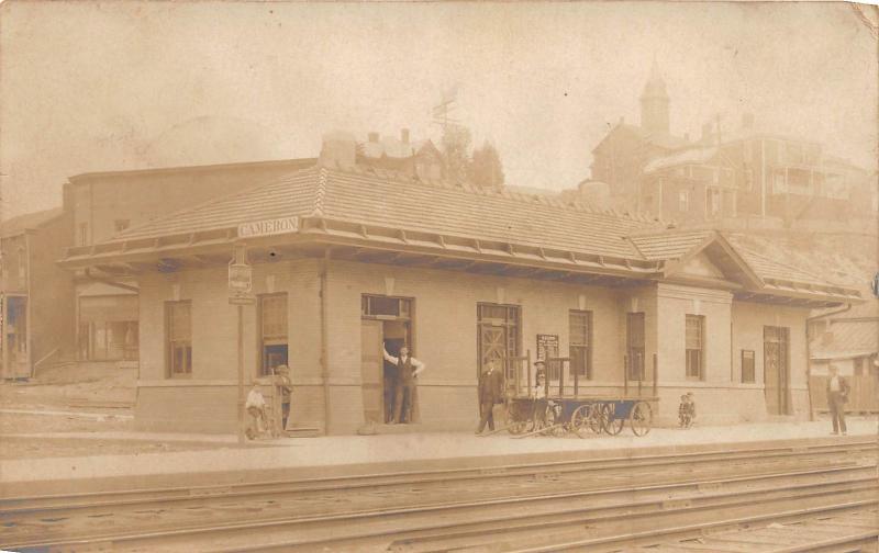 E61/ Cameron West Virginia RPPC Postcard c1910 Railroad Depot