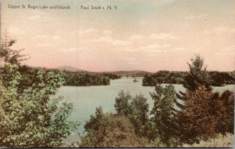 New York Paul Smith's Upper St Regis Lake and Islands 1919 Handcolored A...