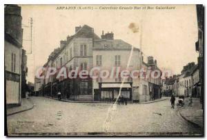 Postcard Old Arpajon S and O Carrefour Grande Rue and Rue Guinchard