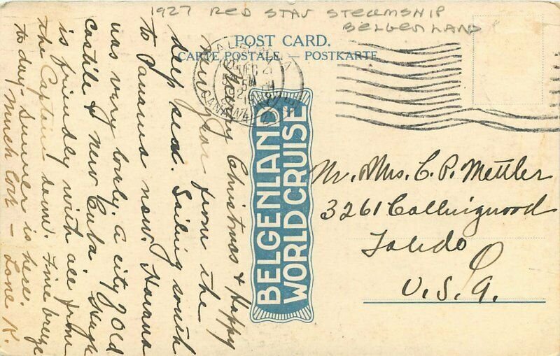 Burgenland Red Star Steamship 1927 Postcard  21-5947