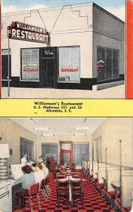 Allendale South Carolina Williamson's Restaurant Jukebox Postcard JE229701